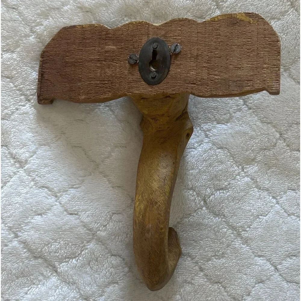 Vintage Hand Carved Wooden Elephant Coat Hook Primitive Art 6